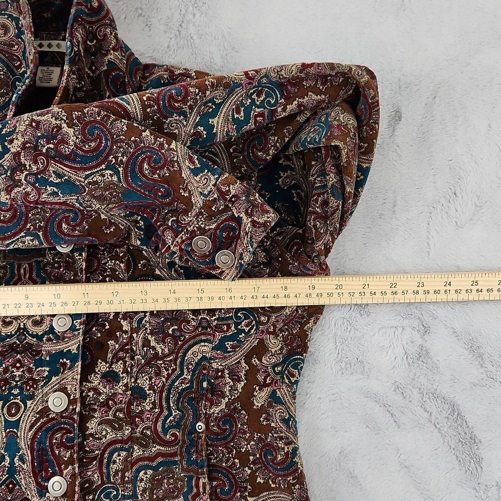 *Paisley Print Jacket Women’s Medium Brown Blue Button Front Stretch Blazer Boho - Picture 6 of 13